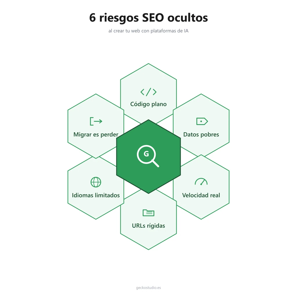 Infografía 6 riesgos SEO ocultos al crear una web con inteligencia artificial